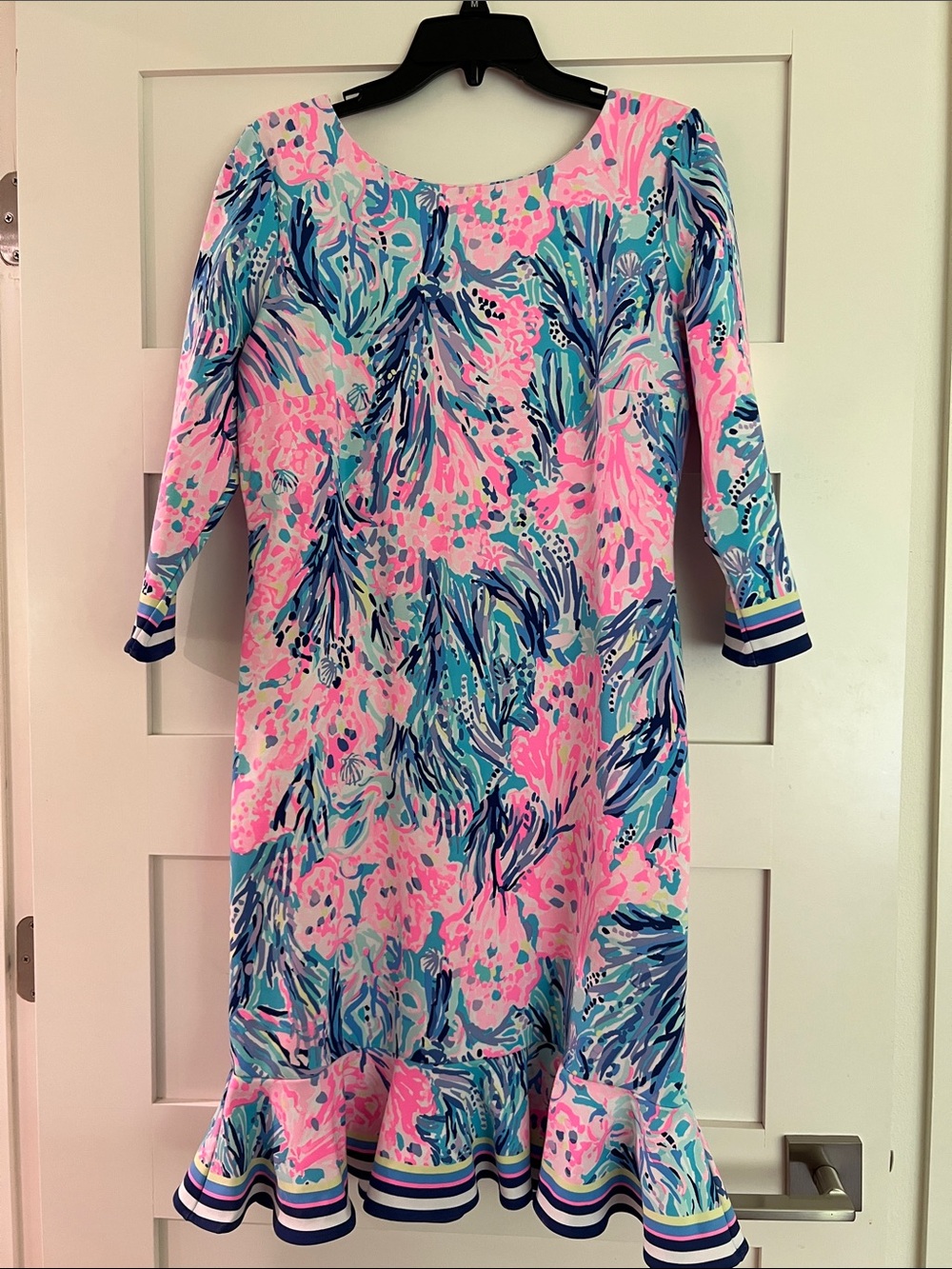 Lilly Pulitzer Pink & Blue Floral Dress with Ruffle Hem